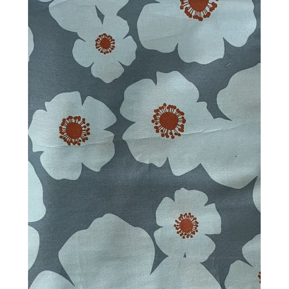 Nancy Mims Mod Green Pod For Robert Kaufman Fabric Blue Brown Retro Floral 1 Yd.